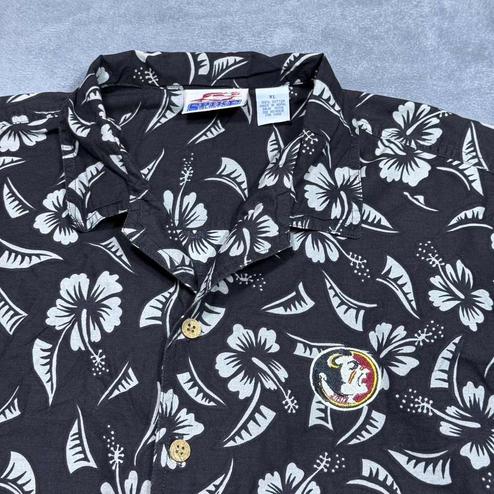 VINTAGE Florida State Seminoles Shirt Mens XL Hawaiian Camp Floral Spike Sports